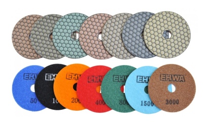 Алмазные гибкие шлифовальные круги EHWA Hexagonal Pads 7-STEP №800 D100 Алмазные гибкие шлифовальные круги EHWA Hexagonal Pads 7-STEP №800 D100